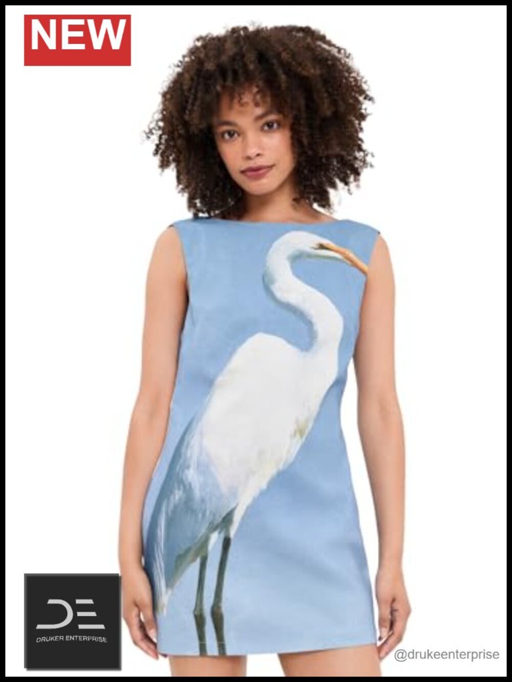 Linen Mini Shift Dress Sleeveless Scoop Back Heron Graphic Casual